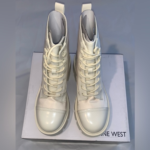 New In Box Nine West Obri Women's Combat Boots Size 6 Color White - Picture 5 of 8